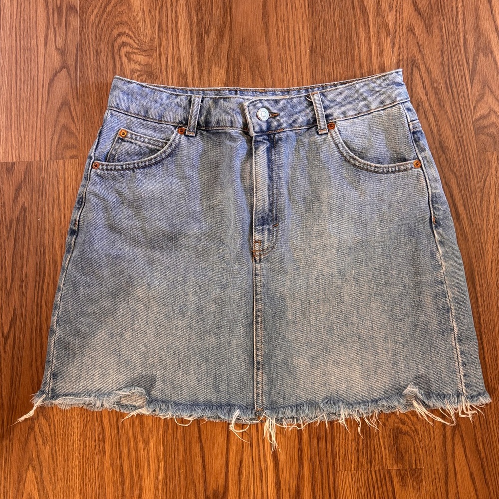 Topshop Moto Denim Frayed Hem Skirt